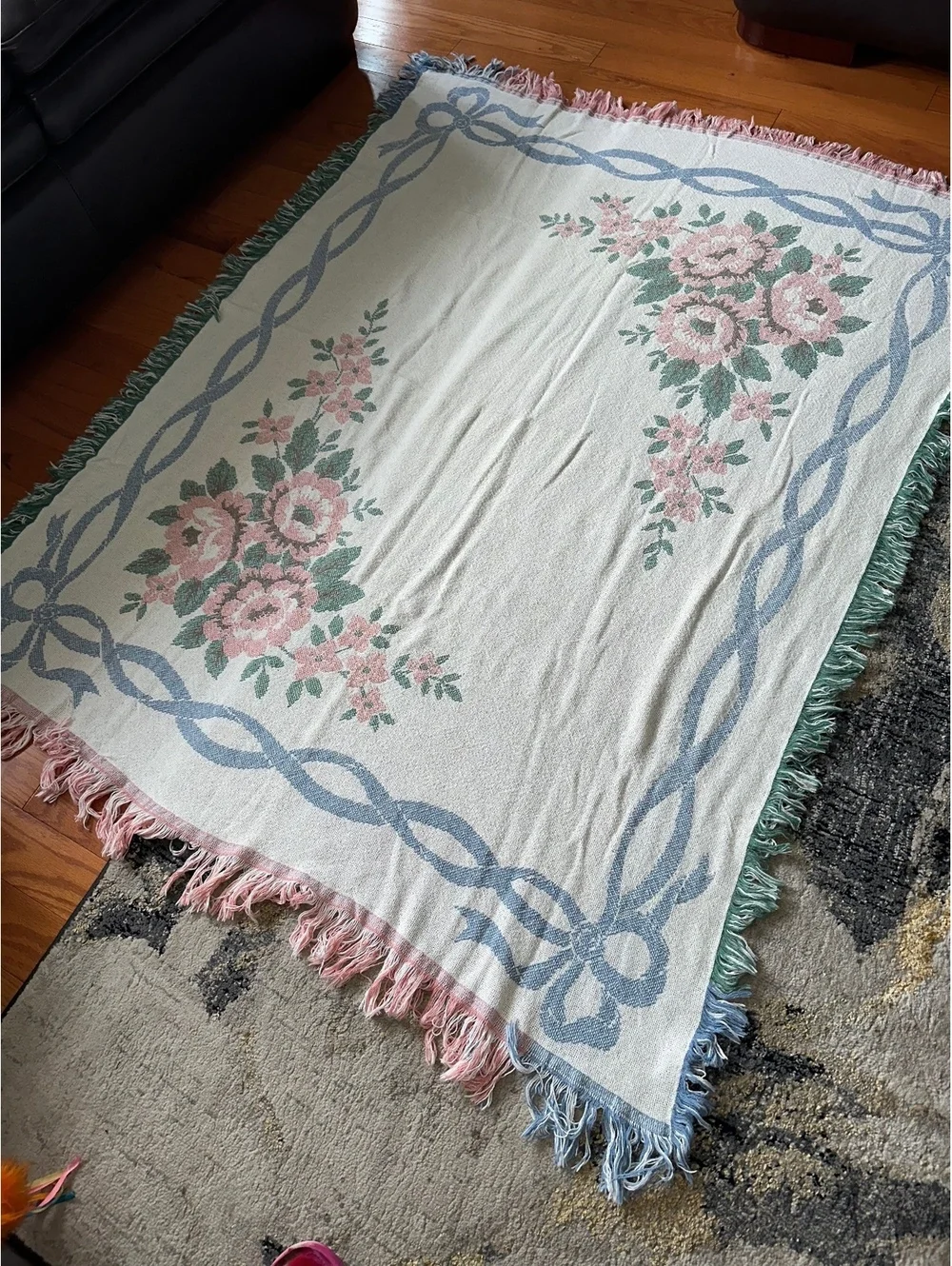 VTG Crown Crafts Fieldcrest Woven Grandmacore Throw Blanket 51 x 65